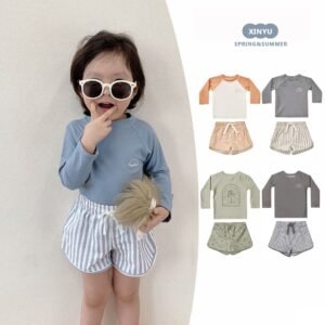 男寶簡約圖樣泳衣套裝+泳帽