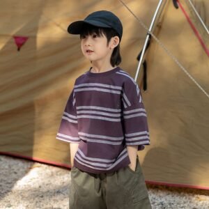 落肩寬鬆條紋上衣