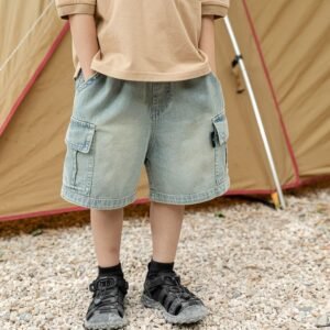 痞帥淺藍五分牛仔褲