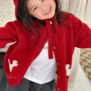 小鴨針織大紅色外套+帽子