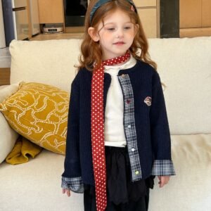 拼接針織刺繡小狗外套