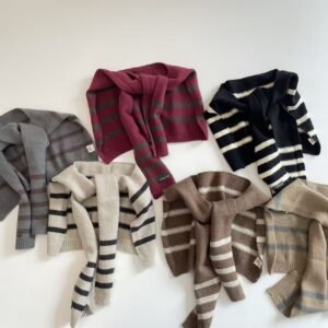 秋冬條紋針織披肩