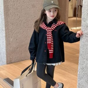 刺繡字母牛仔襯衫(不含披肩可另購）